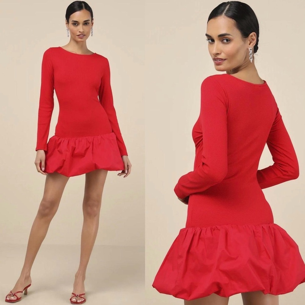NEW Lulus Ideal Approach Red Long Sleeve Mini Dress MEDIUM Valentine’s NWT